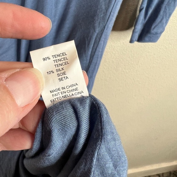 Halston Heritage Sheath Dress Sz 2 Blue Ruched 3/4 Sleeve Scoop Neck Silk Blend - Picture 7 of 13